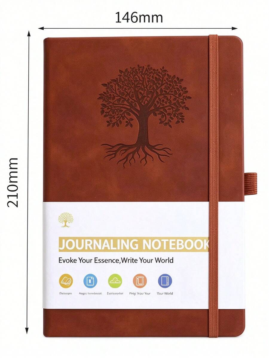 1pc A5 Vintage Leather Journal, Embossed Tree Of Life Pattern, Hardcover With Elastic Closure, Suitable For Daily Writing, Diary Recording And Planning, Applicable For University, Office, Travel, Perfect Gift For Students - Multiple Styles - View 1