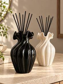 Fashion Textured Black Reed Diffuser Bottle, Lotus Leaf Rim Hollow Aromatherapy Container, Living Room Bedroom Home Decor Desktop Vase - 411 Aroma Bottle - View 1