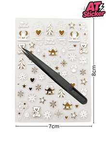 1pc Christmas Foil Bear Decorative Sticker, Christmas Foil Bear, Christmas Tree, Snowflake, Heart, Five-Pointed Star, Reindeer, Sleigh, Merry Christmas Foil Pattern, Transparent PET Base Self-Adhesive Sticker, 3D Embossed Texture Decorative Sticker, Waterproof, Scratch-Resistant, Removable Without Residue, Suitable For Decorating Instant Camera, Phone Case, Bluetooth Earphone Case, Aromatherapy Candle Container, Metal Lighter Smooth Surface Christmas Holiday Personalized Appearance Modification Sticker - one-size - View 7