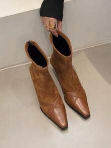Square Toe Elastic Slim Boots 2025 New Autumn/Winter French Vintage Commute Elegant Fashion Versatile Soft Sole Boots - Brown - View 3