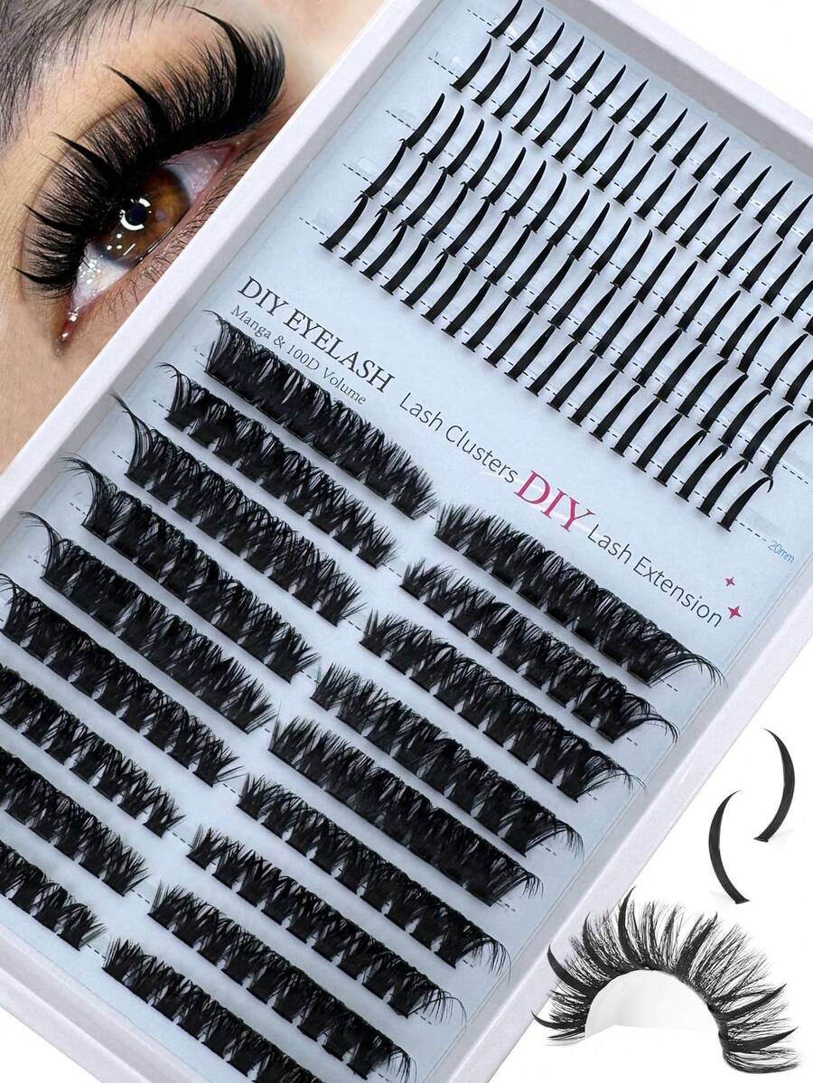 2-In-1 Comic Eyelash Set, 80D Eyelash Bundle+Fairy Hair, 262 Single Bundle Eyelashes 12-20mm Thick, Fluffy Artificial Mink Reusable DIY Eyelash Extension Set, Suitable For Daily And Party Makeup