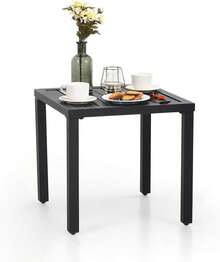 Mesa Auxiliar Pequeña de Metal, Mesa Cuadrada para Interiores y Exteriores, Mesa de Centro Portátil, Resistente al Óxido y a la Intemperie, Negro, 18.9 Pulgadas - Negro - Ver 8