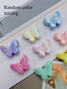 10/20/30/40pcs Acrylic Mixed Color Large Hole Butterfly Beads, AB Iridescent Glossy Finish, Random Mixed Colors, Suitable For DIY Beading, Pendants And Other Jewelry Accessories - Multicolor - View 1