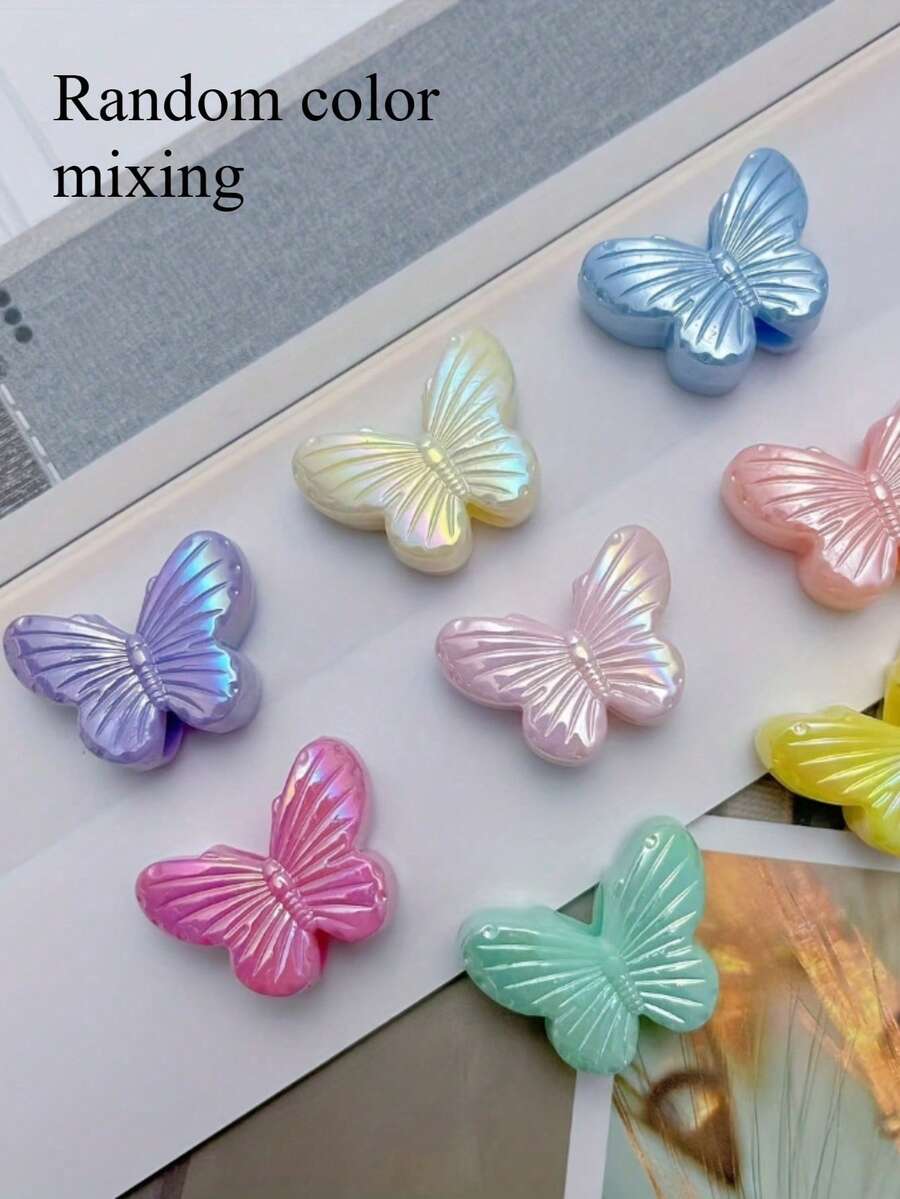10/20/30/40pcs Acrylic Mixed Color Large Hole Butterfly Beads, AB Iridescent Glossy Finish, Random Mixed Colors, Suitable For DIY Beading, Pendants And Other Jewelry Accessories - Multicolor - View 1