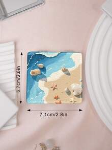 1PC Vintage Ocean Series Portable Vanity Mirror, Foldable Lightweight Ultra-Thin Convenient Hand Mirror, PU Leather, Suitable For All Scenarios And All People, Foldable Small Square Mirror, Pocket Mirror, Classic Beach Shell Starfish Coconut Tree Printed Pattern Design, Exquisite Handheld 180° Flip Cover Multifunctional Mini Mirror - Multicolor - View 4