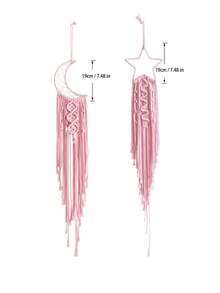 2pcs Handmade Crochet Lace Star Moon Dream Catcher Wall Hanging, Boho Style Home Decor Wall Art, Suitable For Home, Wedding, Living Room, Bedroom, Holiday Gift (Lights Not Included) - Pink - View 11