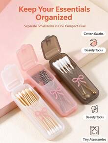 Cute Bow Pattern Portable Toothpick And Swab Storage Box - Dust-Proof Design With Lid, Easy To Access, Prevents Dust Contamination, Versatile For Storing Toothpicks, Swabs, Dental Sticks, Stud Earrings, Hair Ties And Various Small Items - Multicolor - View 3