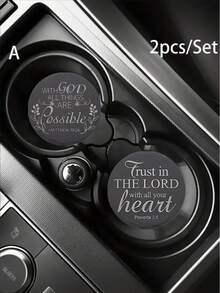 A Gift Suitable For All Four Seasons, 2pcs/Set Of Faith-Inspired Style - Round Coaster - Bible Proverbs / Matthew Text + Minimalist Plant Pattern - Car Coaster / Anti-Slip And Heat Insulation Pad / Faith-Themed Decorative Pad - A - View 10