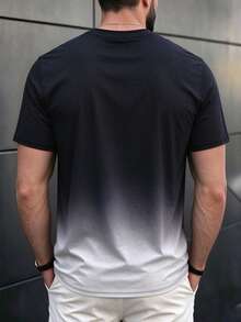 Men's Gradient Lightning Print Short Sleeve T-Shirt, Summer Fashion - Black and White - View 2