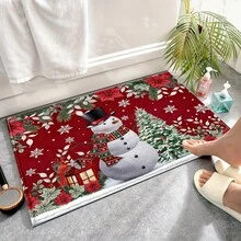 1pc Kitchen Mat, Soft Faux Cashmere Material Floor Mat, Christmas Snowman Entryway Rug, Kitchen Bathroom Doorway Anti-Slip Mat, Bedroom Entrance Decorative Mat, Christmas Theme Anti-Slip Mat, Suitable For Multiple Scenes Anti-Slip Floor Mat, Room Decoration, Holiday Gift - Multicolor - View 7