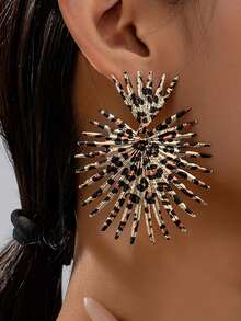 1/3Pairs Gold Leopard Print Earrings Set, Statement Sunburst Studs Bow Drop Dangle & Black Enamel Hoop Earrings, Elegant Jewelry Gift For Women - Multicolor - View 8