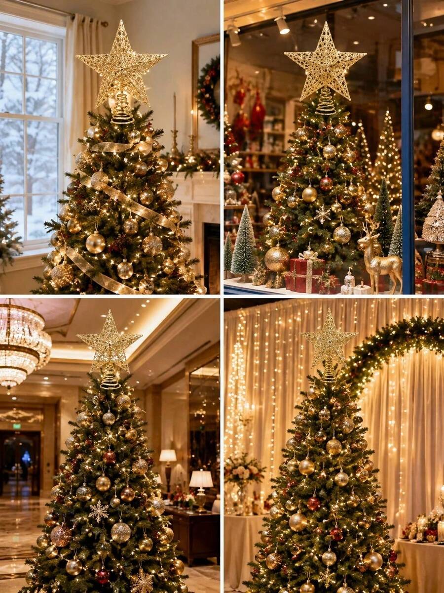 Gold Christmas Tree Top Star Decoration, Iron 3D Gold Star Hanging Ornament, Suitable For Christmas Tree Decoration, Holiday Tabletop Display, Christmas Party, Home Gathering Backdrop Arrangement And Holiday Store Window Atmosphere Decoration - A - View 1
