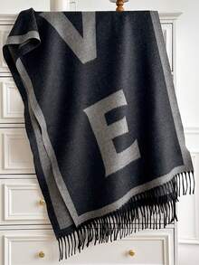 1pc Oversized Letter Jacquard Tassel Warm Scarf 195*65cm, Thick Brushed‑Polyester Faux Cashmere, Fall Winter Multi‑Use As Scarf Shawl For Travel Party - Multicolor - View 12