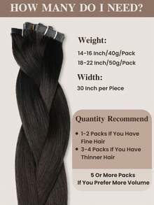 PU Hole Weft Human Hair Extensions, Butterfly Weft Hair Pieces, Gradient Color Seamless PU Tape Hair Extensions, 14-22 Inch High Gloss Straight Hair Bundles, Invisible Hair Extensions - Natural Black - View 6