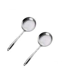 1/2pcs Stainless Steel Hollow Handle Large Mesh Strainer Skimmer Spoon, Oil Filter, Hot Pot Spoon, Noodle & Dumpling Ladle, Restaurant & Home Cooking Utensil - Silver - View 9