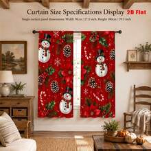 2D Flat Print 2pcs Christmas Snowman, Poinsettia, Holly, Pine Cone And Candy Cane Pattern Curtains, All-Season Use, Machine Washable, Suitable For Bedroom, Living Room, Kitchen And Birthday Party Decoration. No Blackout Or Filtering Function, Curtain Rod Not Included. - A - View 2