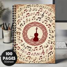 1pc Spiral Notebook Journal - Elegant Music Themed Design With Golden Treble Clef And Notes, Perfect For School Office Supplies, Great Gift For Friend Coworker Women Men, Notepads,Horizontal Line Notebook - 1 Pack (50 Sheets/100 Pages) - View 9