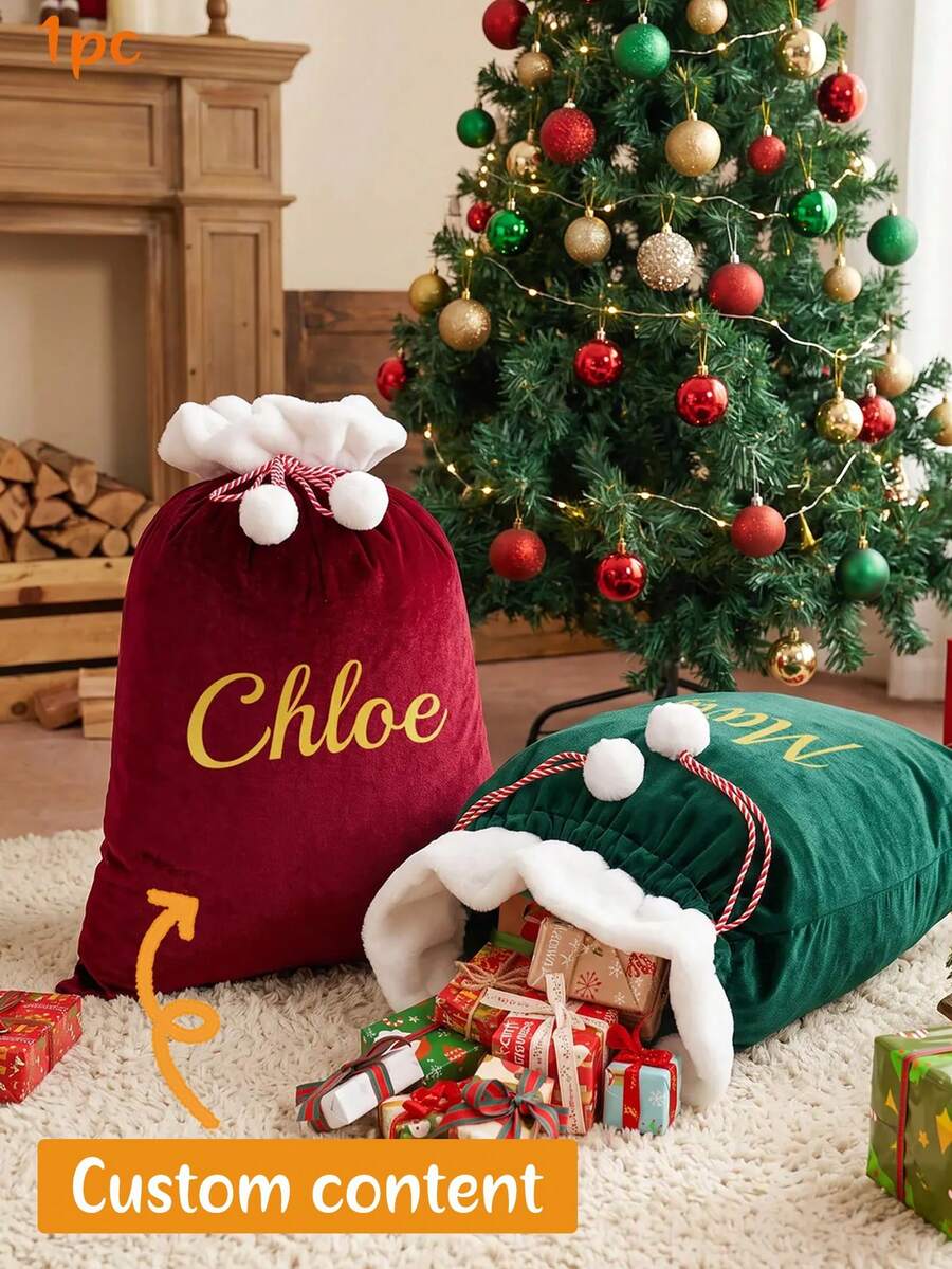 Personalized Santa Claus Bag, Customized Velvet Santa Claus Bag, Christmas Gift Bag, Holiday Gift Bag (Suitable For Adults And Pets), Ideal Gift For Him, Ideal Gift For Her, Boyfriend, Dad, Girlfriend, Mom, Family, Friends, Christmas, Christmas Home Decor, Christmas Decoration, Room Decor, Personalized, Christmas House Decor, Customized Product, Christmas, Baptism Decoration, Christmas Bag - Multicolor - View 1