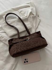 Vintage Commuter Textured Underarm Bag New Fashion Niche Handheld Shoulder Bag Personalized Minimalist Leopard Print Underarm Bag - Coffee - View 4