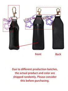 Sweet Style PU Leather Lipstick Holder Keychain, Bag Charm Accessory With Transparent Bear And Star Candy Pendant, Built-In Card Slot For Lipstick/Lip Balm, Lobster Clasp Design For Easy Attachment To Bag Exterior, Exquisite Girly Design, Compact And Space-Saving, Functional Storage And Decorative Bag Charm - Multicolor - View 10