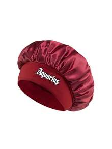 Women 12 Zodiac Signs Satin Hair Bonnet, Horoscope Letter Print Sleep Cap, Wide Elastic Band Silky Night Cap, Soft Satin Headwear For Hair Protection - Burgundy - View 18