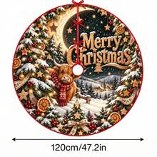 1件裝新月高地牛圖案聖誕樹裙，優雅配色節日裝飾，5種尺寸，中性節日禮物，適用於居家與派對聖誕裝飾 - 彎月高地牛 - 查看 10