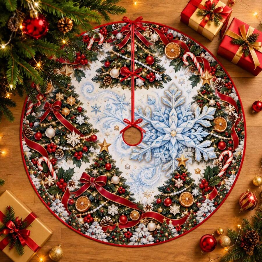 1pc Ice Blue Large Snowflake Pattern Christmas Tree Skirt, Elegant Color Holiday Decoration, 5 Sizes, Suitable For Men And Women As Holiday Gift, Perfect For Home And Party Christmas Decor - Ice Blue Large Snowflake - View 1