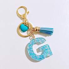 20pcs Random Style Letter Blue Heart Tassel Keychain Cute INS Style Bag Pendant Car Charm Accessory - one-size - View 5