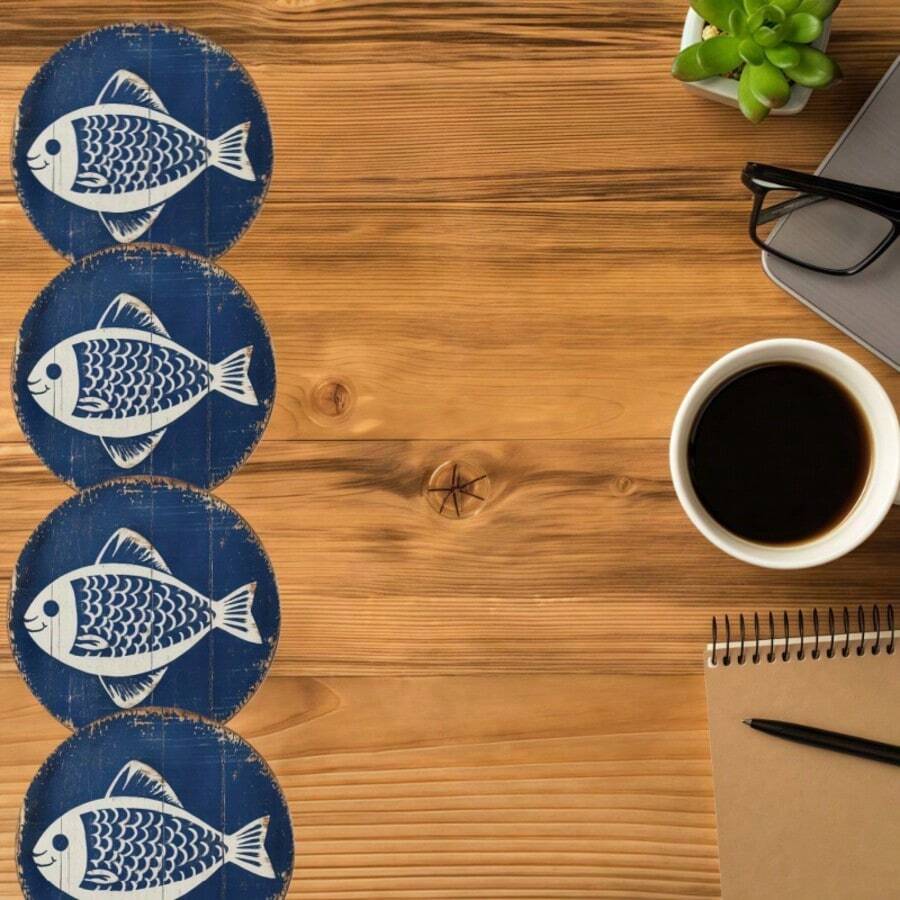 4 buah tatakan gelas berbentuk ikan laut, dengan desain ikan putih yang lucu, dekorasi meja bergaya pesisir, cocok untuk dapur dan ruang makan, penataan meja musiman | Desain ikan yang lucu | Peralatan makan tahan lama, dekorasi berbentuk ikan - View 1