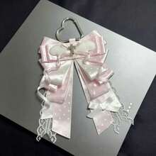 1pc Satin Polka Dot Bow Heart Buckle Bag Charm, Lace Long Ribbon Angel Wings Cross, Anime Idol Support Live Concert Anime Convention Mass-Produced Lolita Ita Bag Badge Holder Portable Collection Accessory, Landmine Style Sweet Girl Accessory - A - View 3