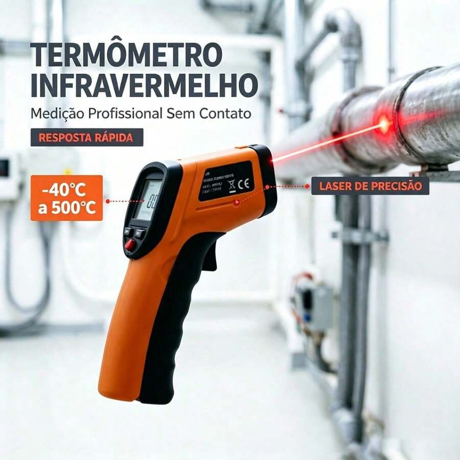 Termômetro Infravermelho Digital A Laser Profissional Sem Contato -55°C A 400°C Medidor De Temperatura Culinário E Industrial - orange|||black - Visão 1