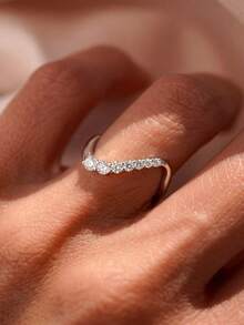 1pc Interlocking Ring, Asymmetric Design, Fully Pave Diamond Sparkling, Unisex Style, High-Quality Exquisite Jewelry Gift - Four Interlocking Rings - View 5