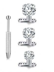 14G Dermal Set(With Tool):Anchor Tops &Base Hypoallergenic 316L Stainless Steel Dainty CZ Body Piercings Studs Punk Personalized Jewel Daily Gifts - Silver - View 18
