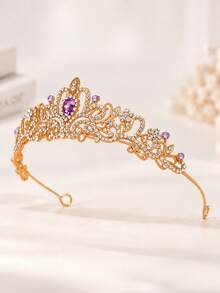 1 buah Bando Mahkota Berlian Imitasi Ungu Warna Emas untuk Wanita, Aksesori Rambut Putri Kristal, Cocok untuk Pesta Prom, Kontes Kecantikan, Pesta Ulang Tahun, Cosplay, Fotografi, Pesta Formal - Ungu B - View 5