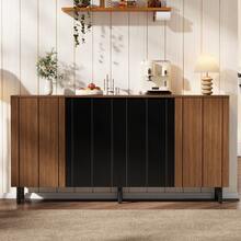 Küchenbuffet & Sideboard 160x35x80 cm, Nussbaumfarben/Schwarz, mit 4 Türen, verstellbaren Innenregalen und Metallbeinen, Beistellschrank, Anrichte, Kommode, Esszimmerschrank, Küchenschrank für Esszimmer, Küche, Wohnzimmer & Flur - Braun - Übersicht 2