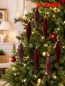 12pcs Set - 6 Inch Burgundy Velvet Christmas Ornaments And Christmas Balls, Shatterproof Surface Design, Suitable For Weddings, Holiday Parties And Christmas Tree Decoration, Suitable For Indoor And Outdoor Decor. - Wine Red - View 12