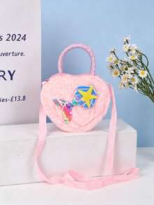 1pc Children's Heart-Shaped Mermaid Tail & Starfish Sequin Decor Plush Detachable Shoulder Strap Large Capacity Cute Style Handbag/Crossbody Bag, Suitable For Parties And Daily Outings - Multicolor - View 8