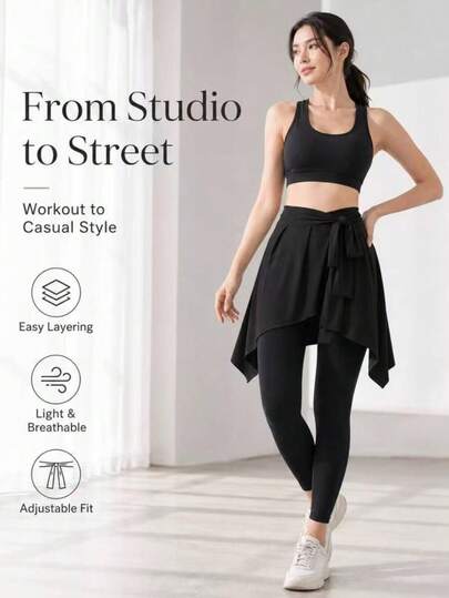 New Quick-Dry Sports Fitness Yoga Training Skirt, Hip-Covering Slimming Skirt With Tie-Up Detail, Suitable For Yoga, Dance, Workout And Daily Wear