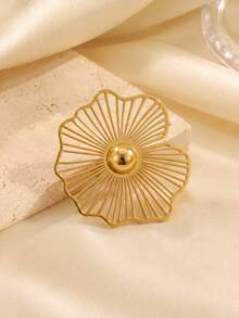 Ins Style Minimalist Niche Design Gold Hollow Flower Ring Women's Personalized Versatile Metal Texture 3D Large Flower Finger Ring - Gold - View 3