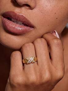 1pc Cross Multi-Layer Ring, Inlaid With Sparkling Zirconia, Unisex, Suitable For Daily Wear Or Party Accessory. High-Quality Ring, Exquisite Jewelry, Perfect Gift. - Cross Layered Ring - View 1