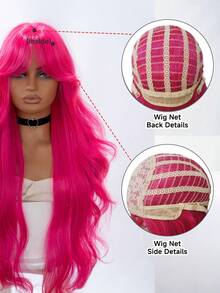 alicegarden 32 Inch Long Synthetic Wig, Natural Wavy Curls, Stunning Rose Red, With Bangs, Suitable For Women's Daily, Party, Cosplay Use, Natural And Durable Wig Gift - Hot Pink - View 9
