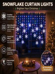 1pc Snowflake Curtain String Lights, Multi-Functional LED Decorative Lights, Suitable For Various Scenes Including Bedroom, Storefront, Window Display, Wedding, Birthday Party, Stage Event, Christmas And Home Decor - Curtain String Lights - View 4