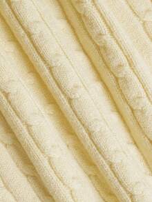 DONICY Women Pale Yellow Mock Neck Zip‑Up Knit Cardigan Cable Knit Ribbed Short Slim Sweater Jacket - Yellow - View 3