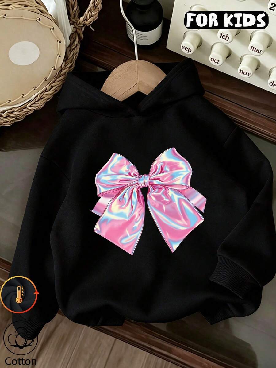 Girls Casual Long Sleeve Hooded Sweatshirt, Soft Tween Girl Daily Pullover Hoodie - Black - View 1