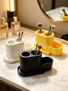 2-In-1 Wavy Makeup Brush Holder, Multifunctional Desktop Pen Holder With Compartments, Can Hold Eyebrow Pencils And Makeup Accessories, Macaron Multicolor, Highly Attractive Storage Decor For Vanity And Desk - Multicolor - View 3