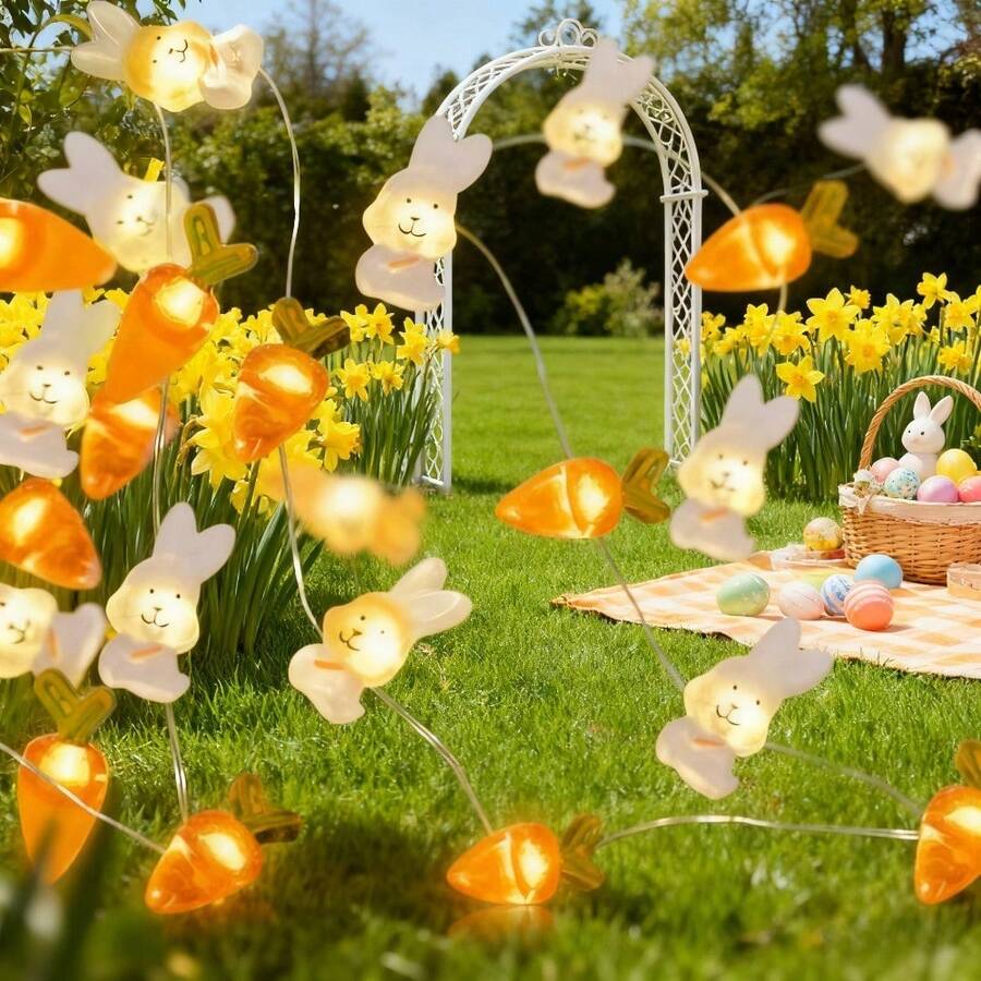 New LED Rabbit & Carrot String Light (1-Pack, Two Specifications Available) | Ideal For Easter, Christmas, New Year, And Halloween Decor | Perfect For Creating A Cozy Atmosphere At Birthday Parties And Suitable For Various Holidays - Rabbit + Carrot String Lights - View 1