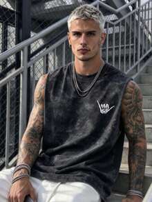 Simple Studio | Men's Vintage Rugged Style Washed Short Sleeve Tank Top | Suitable For Summer Wear | Comfortable & Breathable | Leading Fashion - Black - View 4