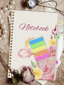 1pc Floral Spiral Notebook/Daily Planner, 108 Lined Pages, 5 Color Tabs, Date & Weather Record, 100GSM Paper For Journaling, Study & Work, Office Desk Accessories, Christmas Gifts, Bible Study Materials - Rectangle - View 8