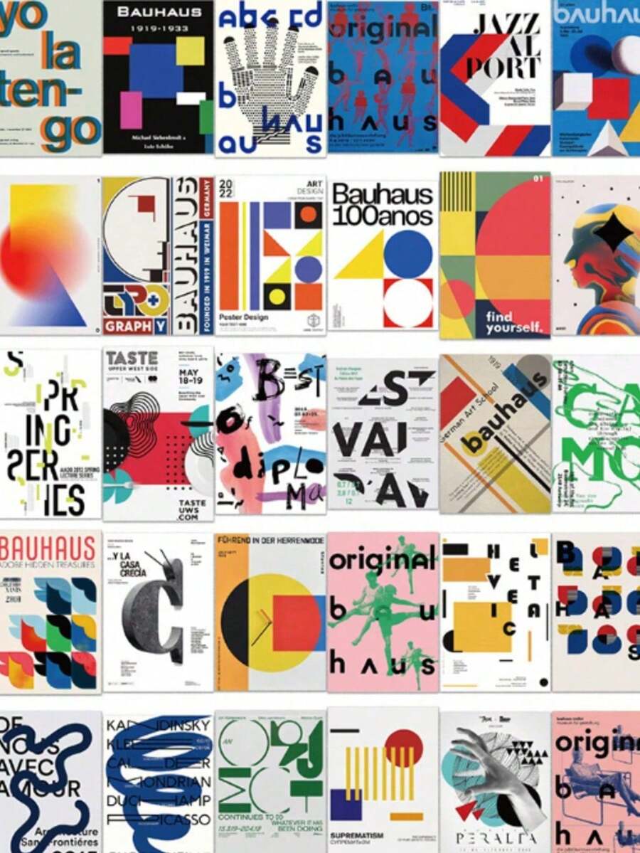 40 Pcs Bauhaus-Inspired Abstract Geometric Stickers, Vinyl PVC, Reusable, For Teens And Adults, Ideal For Laptops, Water Bottles, Notebooks - Self-Adhesive & Waterproof Aesthetic Decals - Multicolor - View 1