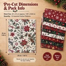 10pcs Christmas Series Printed Pattern Handmade DIY Rich Color Texture Style Elements, 10 Design Styles Suitable For Patchwork, DIY Handicraft Projects, DIY Wallet Making, Gift Giving, Bag Making, DIY Wallet Making, Mother's Day Gift! - Variant - View 3